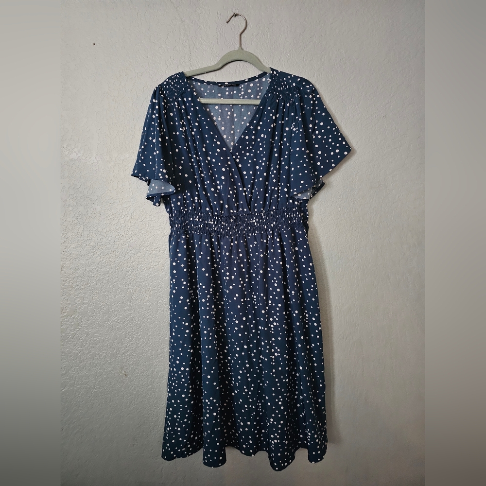 BloomChic Navy Polka Dot Wrap-Style Midi Dress Size 14-16